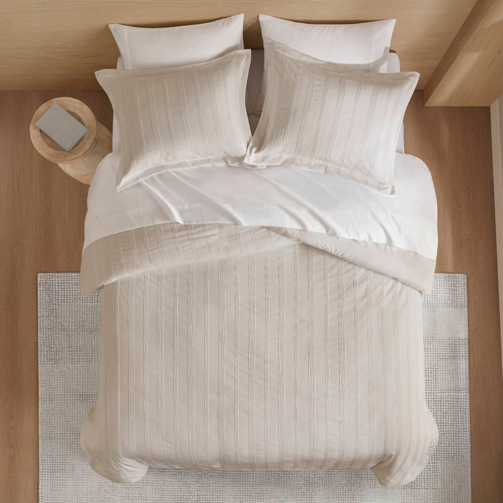 Logan - California King Striped Duvet Set - Neutral
