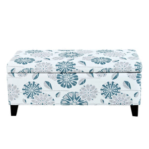 Luxury Storage Ottoman With Floral Patterned Fabric, Soft-Close Hinges, Multi Functional