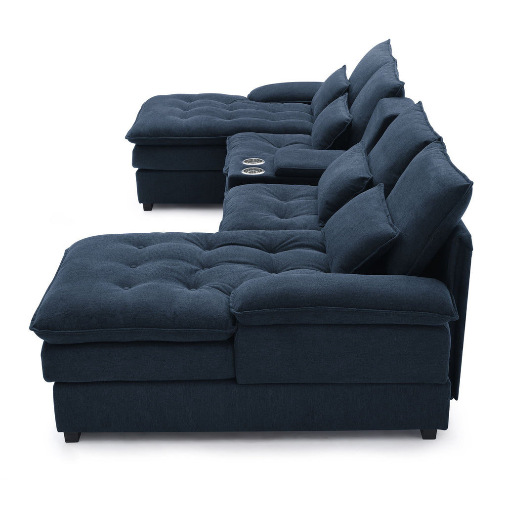 Contemporary U Shaped Sofa With Console And Cupholders