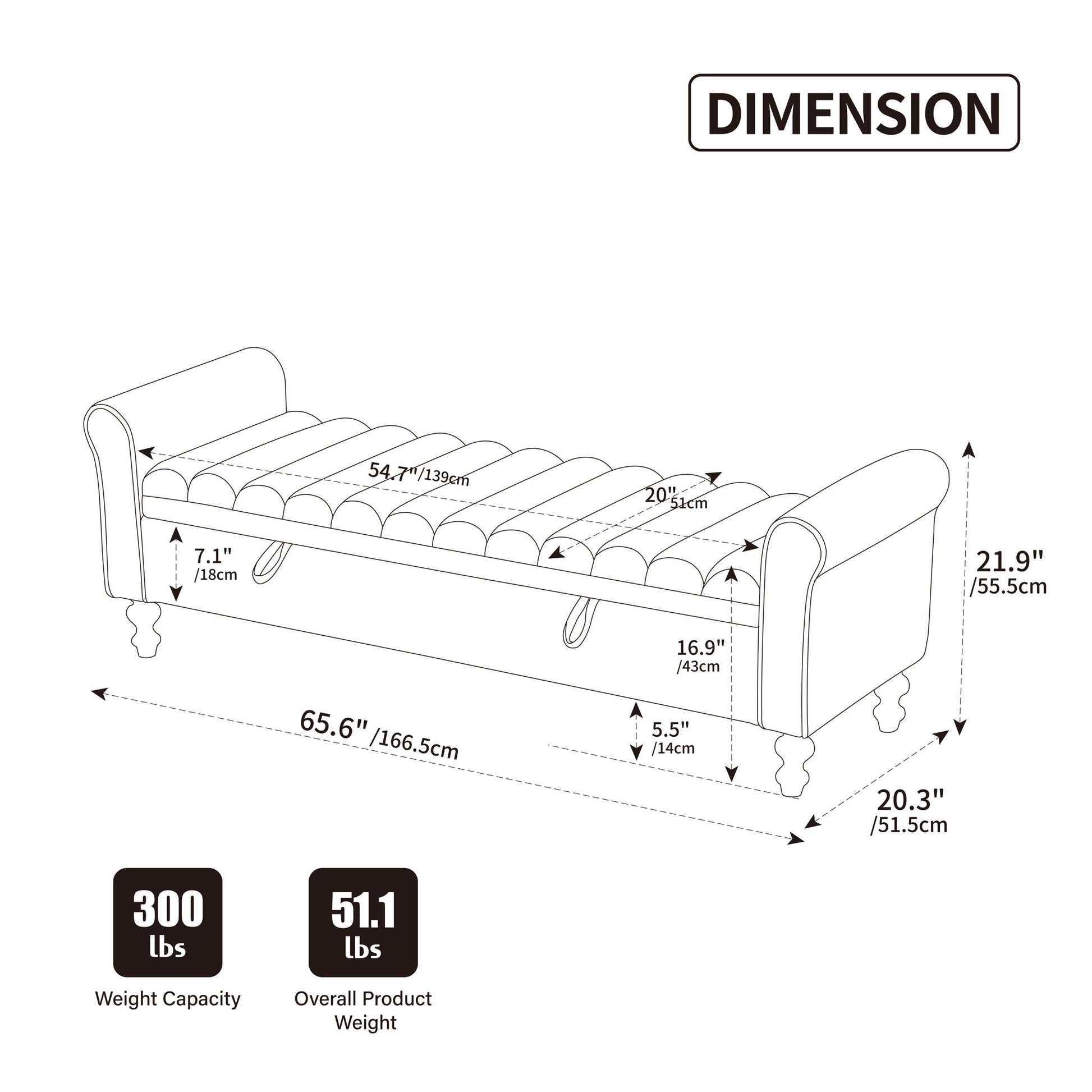 Wide Modern Upholstered Storage Bench With Rolled Armrest