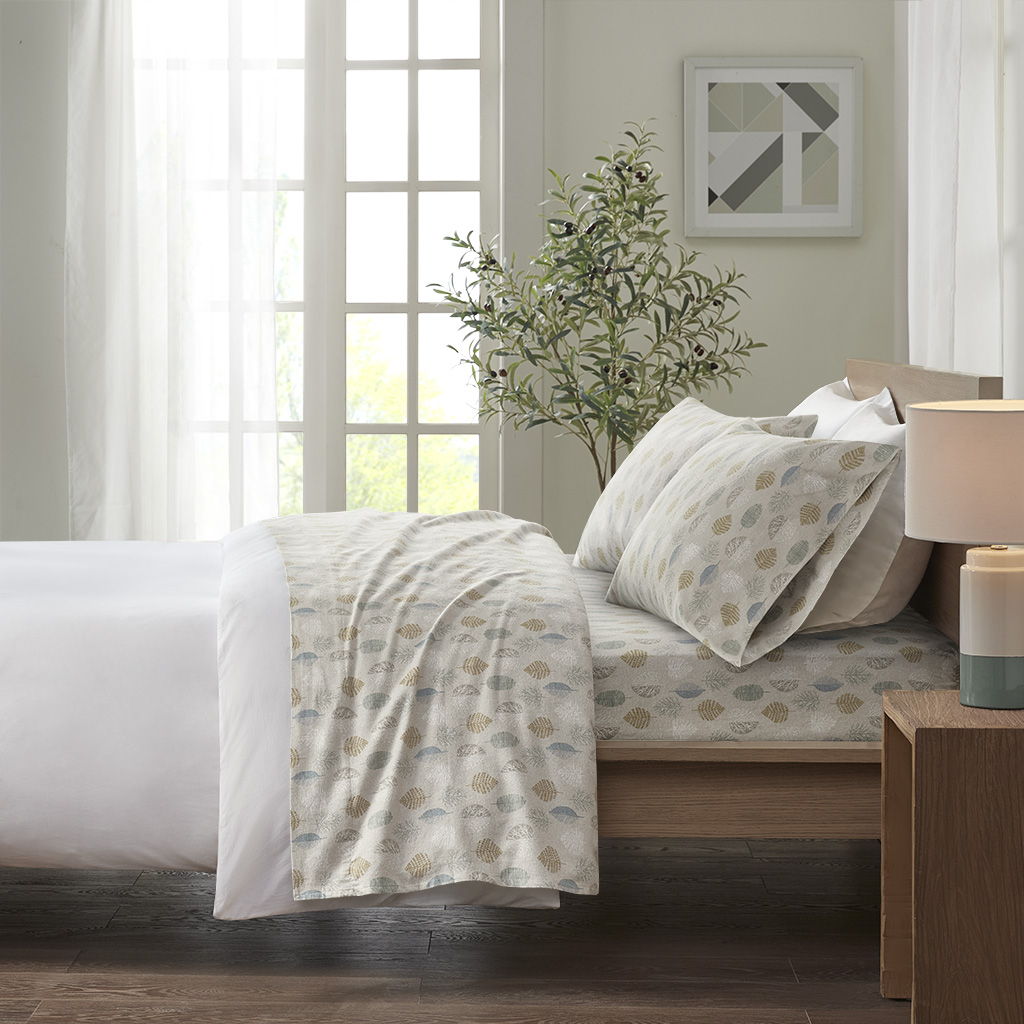 Cozy Flannel - Twin Printed Sheet Set - Multi Leaves
