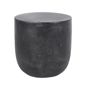 Outdoor Lightweight Concrete End Table With Natural Texture - Matte Black
