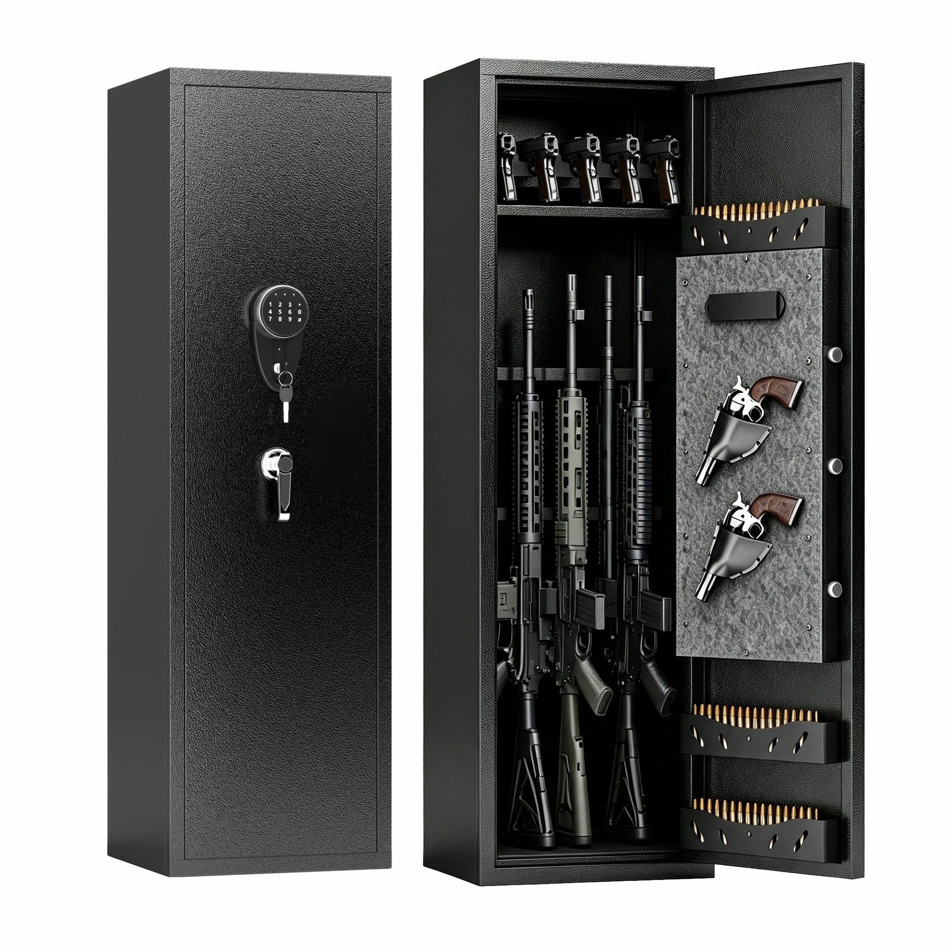Gun Safe For Rifles & Handguns, Keypad Lock Security Storage Cabinet - Black
