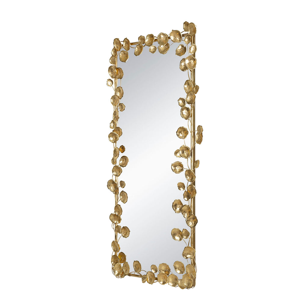 Full Length Mirror With en Leaf Accents, Floor Miiror For Living Room Bedroom - Gold