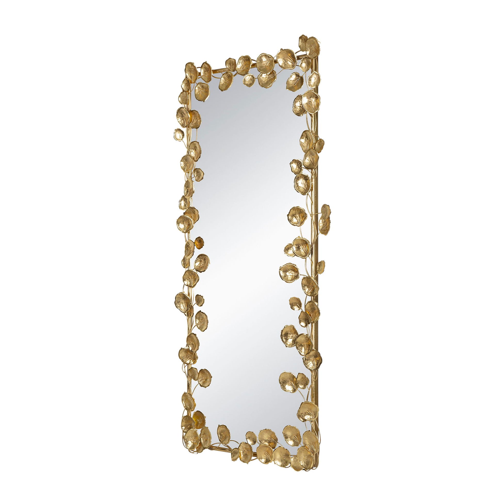 Full Length Mirror With en Leaf Accents, Floor Miiror For Living Room Bedroom - Gold