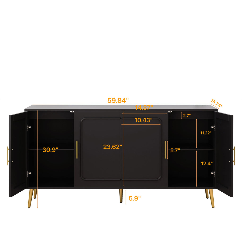 Vintage 4 Door Cabinet For Living Room - Black