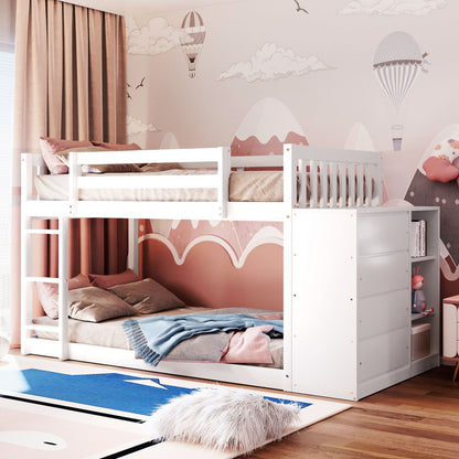 Twin Over Twin Bunk Bed With 4 Drawers And 3 Shelves