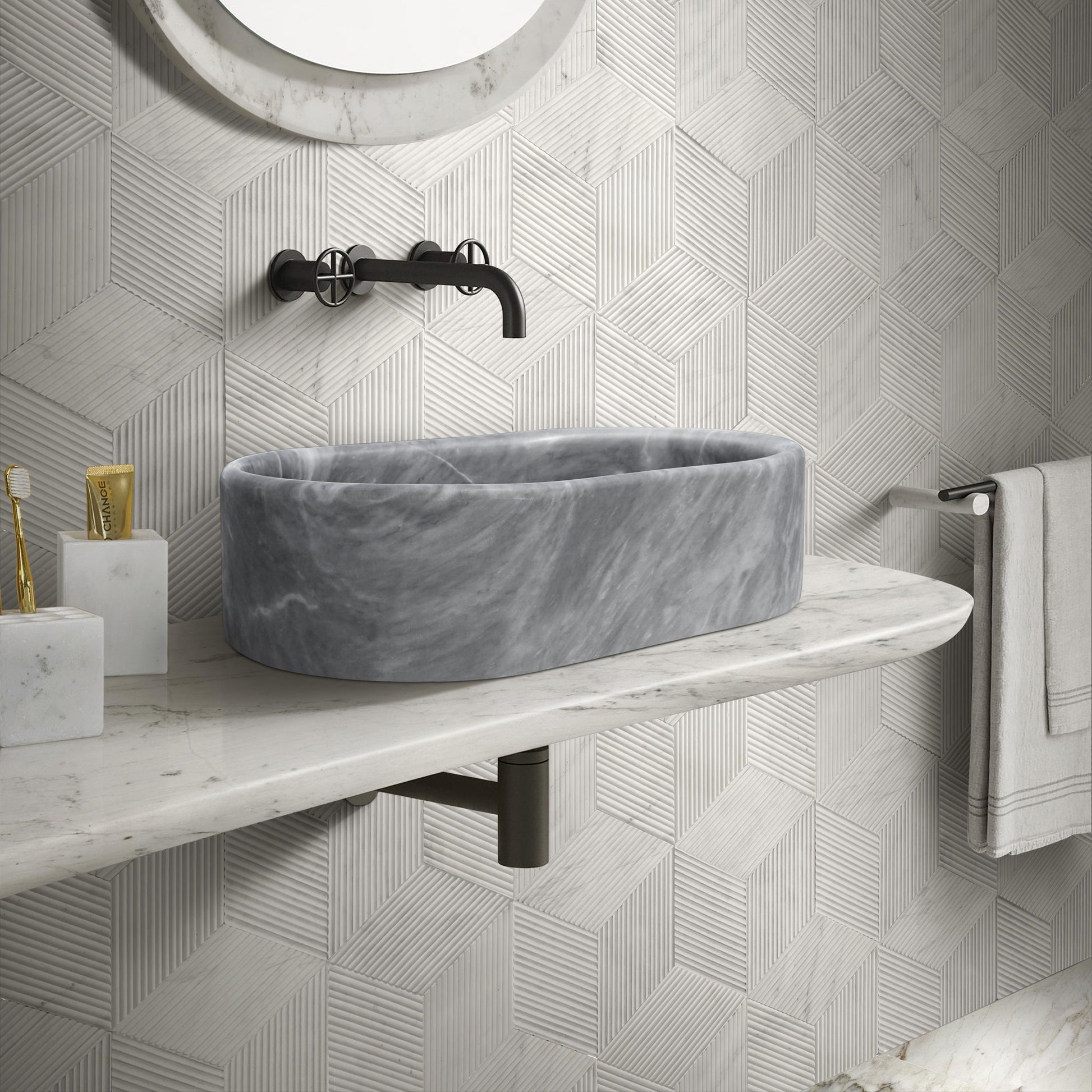 Bathroom Vessel Sink, Semi Polished Surface