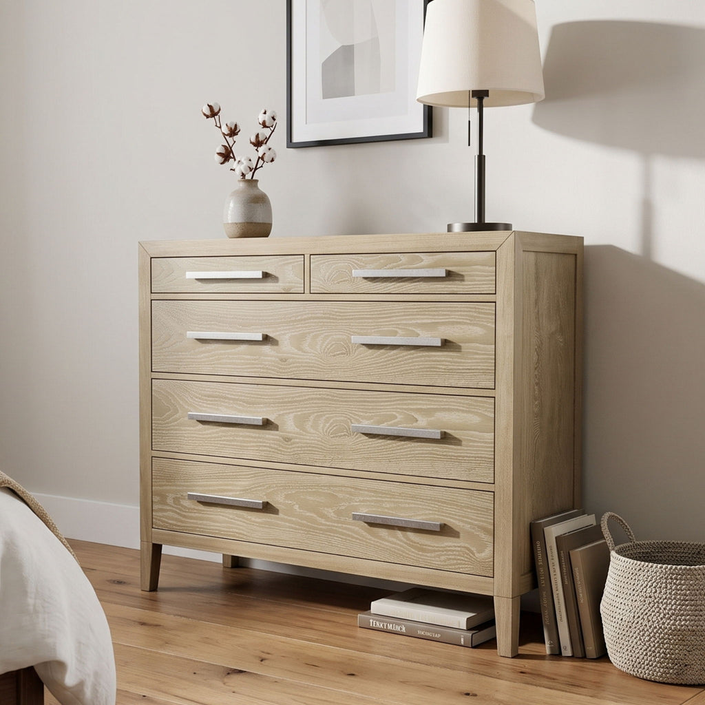 Adeline - 5 Drawers Chest - Natural Wood Wash
