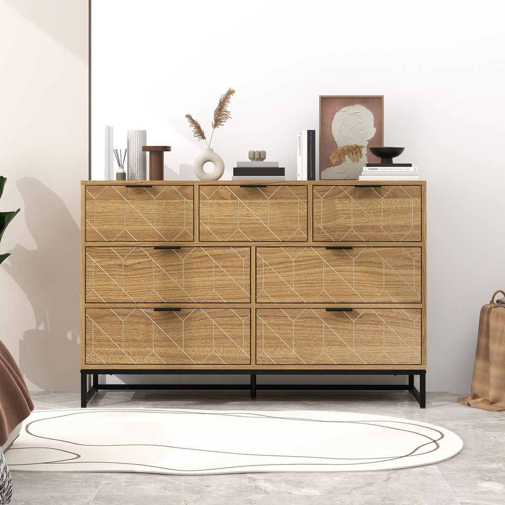 Modern 7 Drawer Dresser Cabinet - Walnut