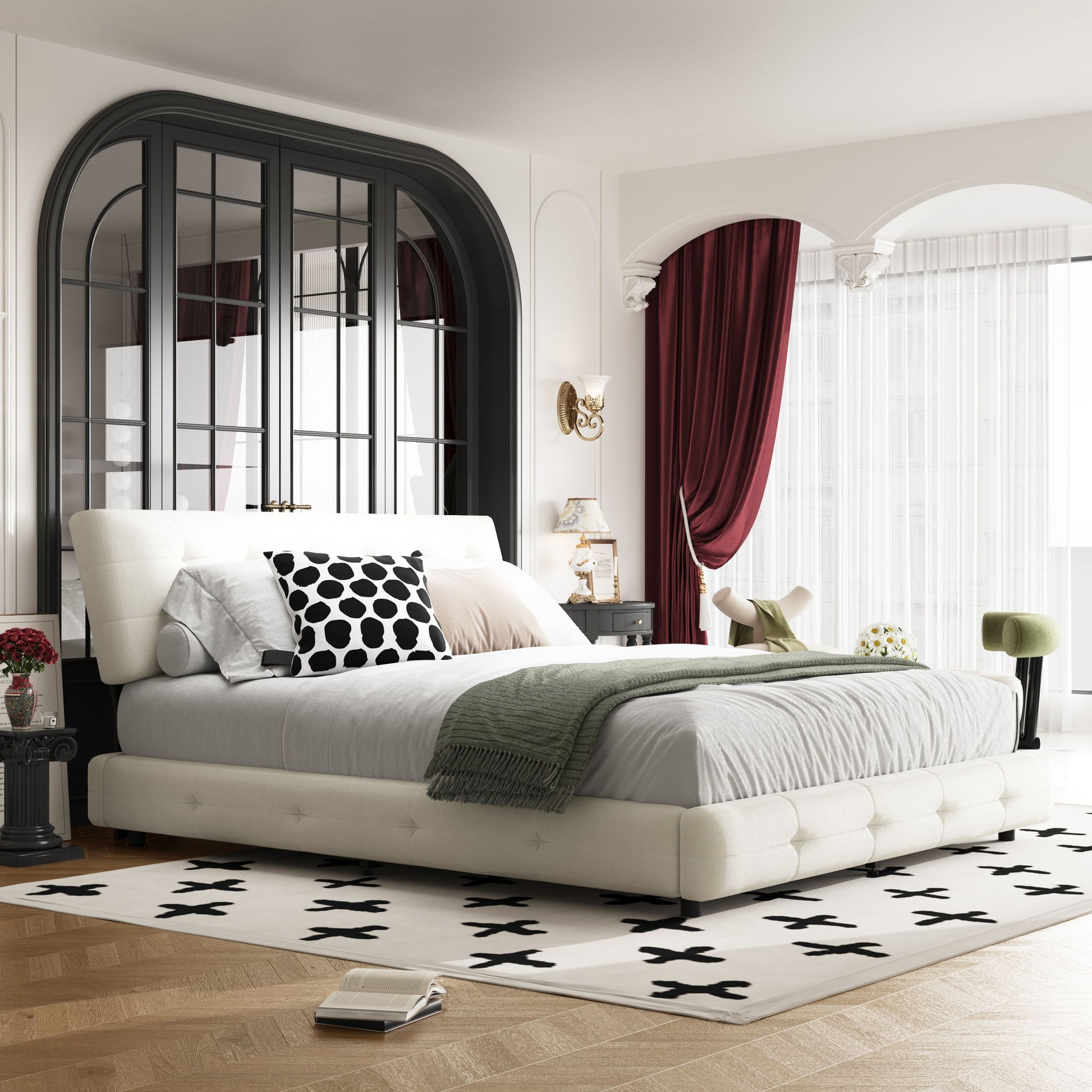 Tufted Headboard With Extra-Large Ultra-Soft Cloud Pillow Design