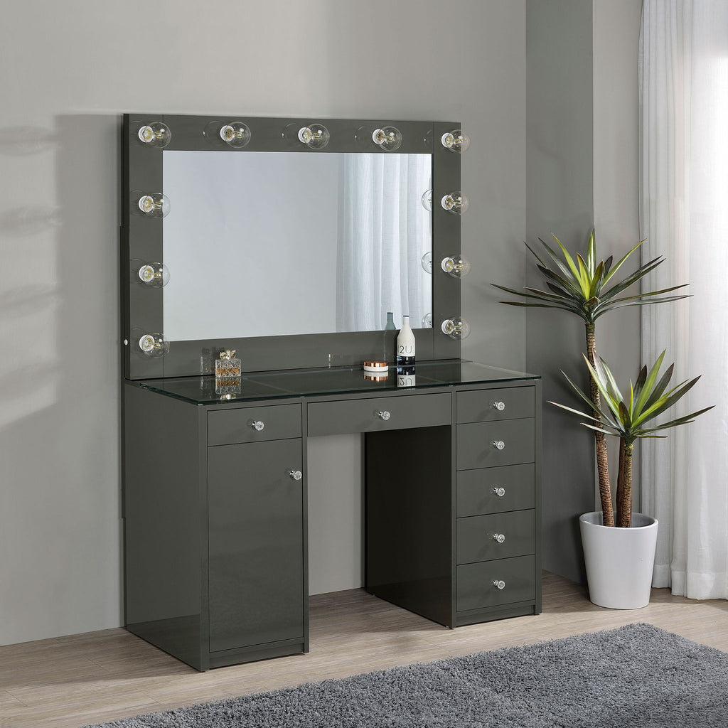 Fern - 7 Drawer Vanity Set With Mirror And Globe Lights