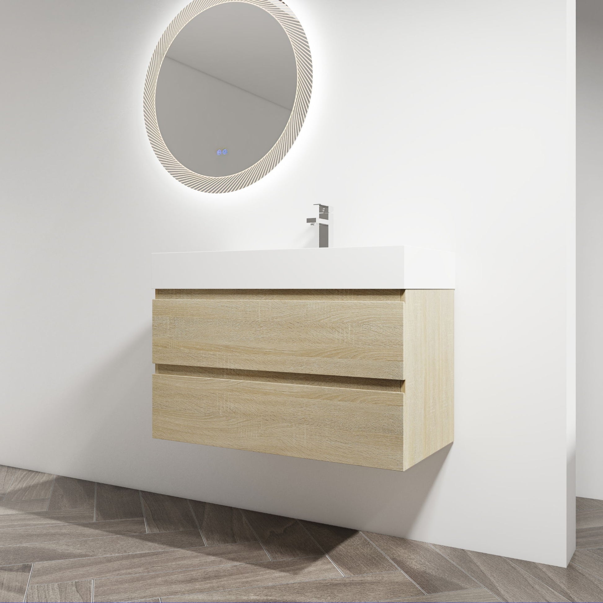 Wall Mounted Bathroom Vanity And Sink, 2 Soft Close Drawers