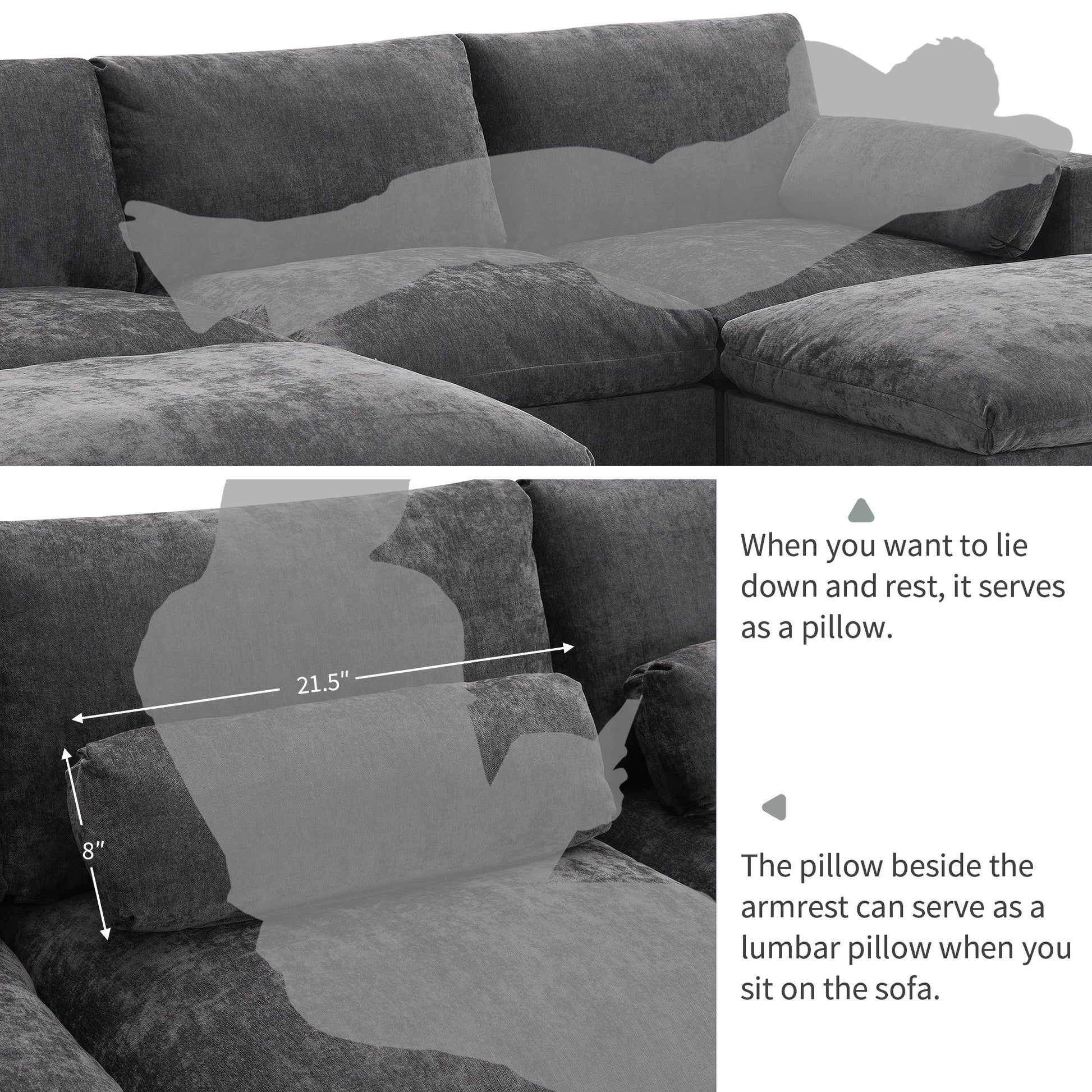 Modular Sectional With Storage Pockets, 5 Seat U Shaped Couch Set With Pillows, Free Combination Modern Cloud Sofa With 2 Movable Ottoman