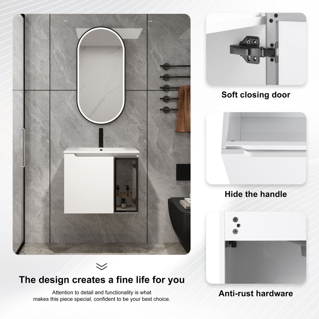 Wall Mounted Bathroom Vanity With Sink, 2 Soft Close Doors, Cabinet & Half Door