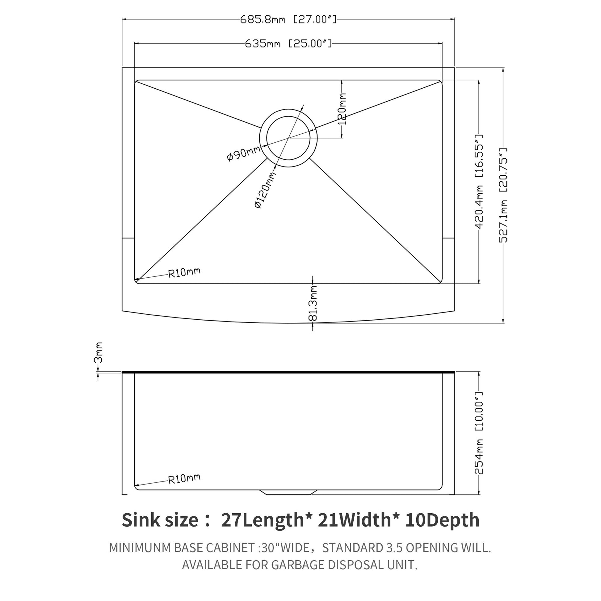 Farmhouse Kitchen Sink, Stainless Steel, Apron Front