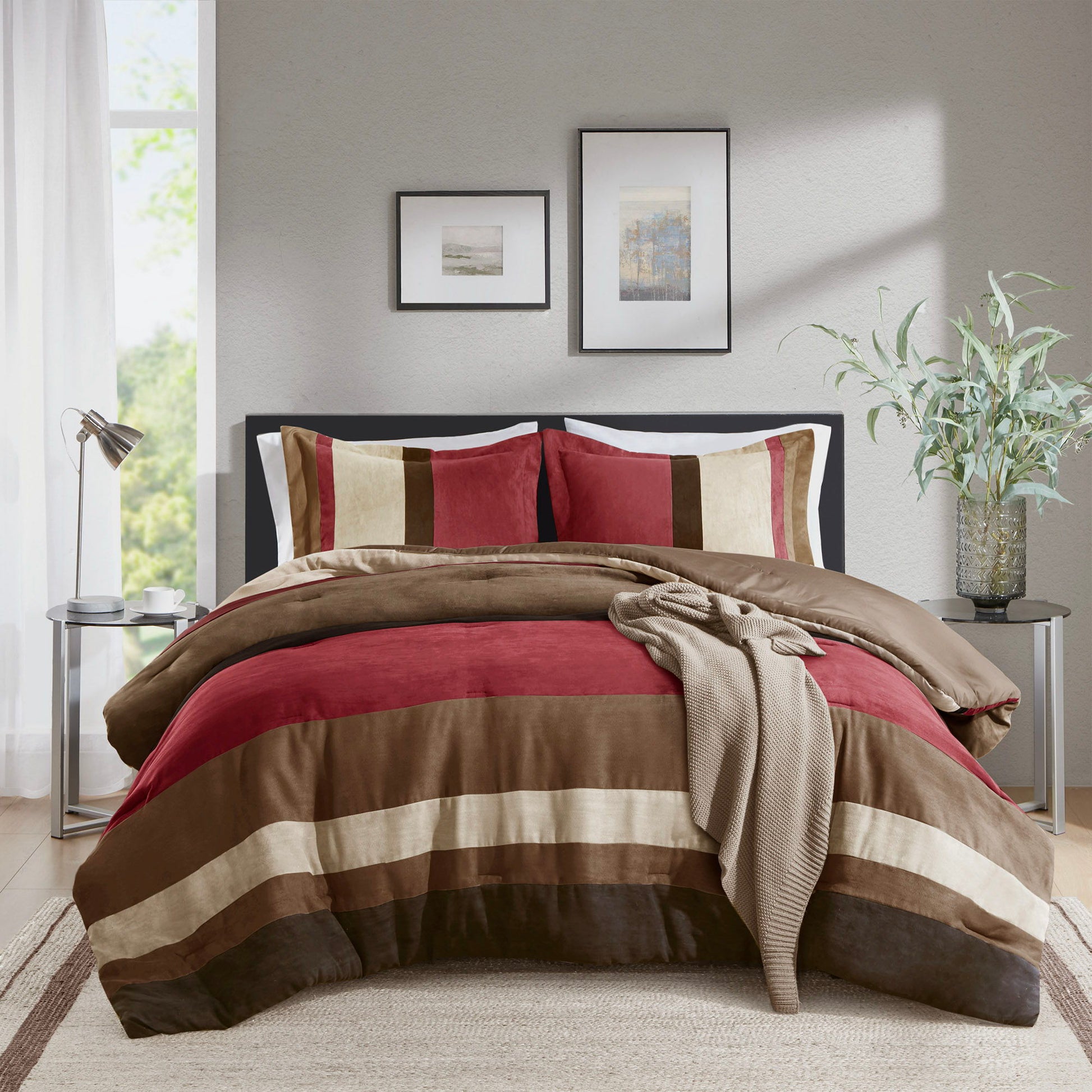 Boulder Stripe - King/California King Pieced Comforter Set - Brick