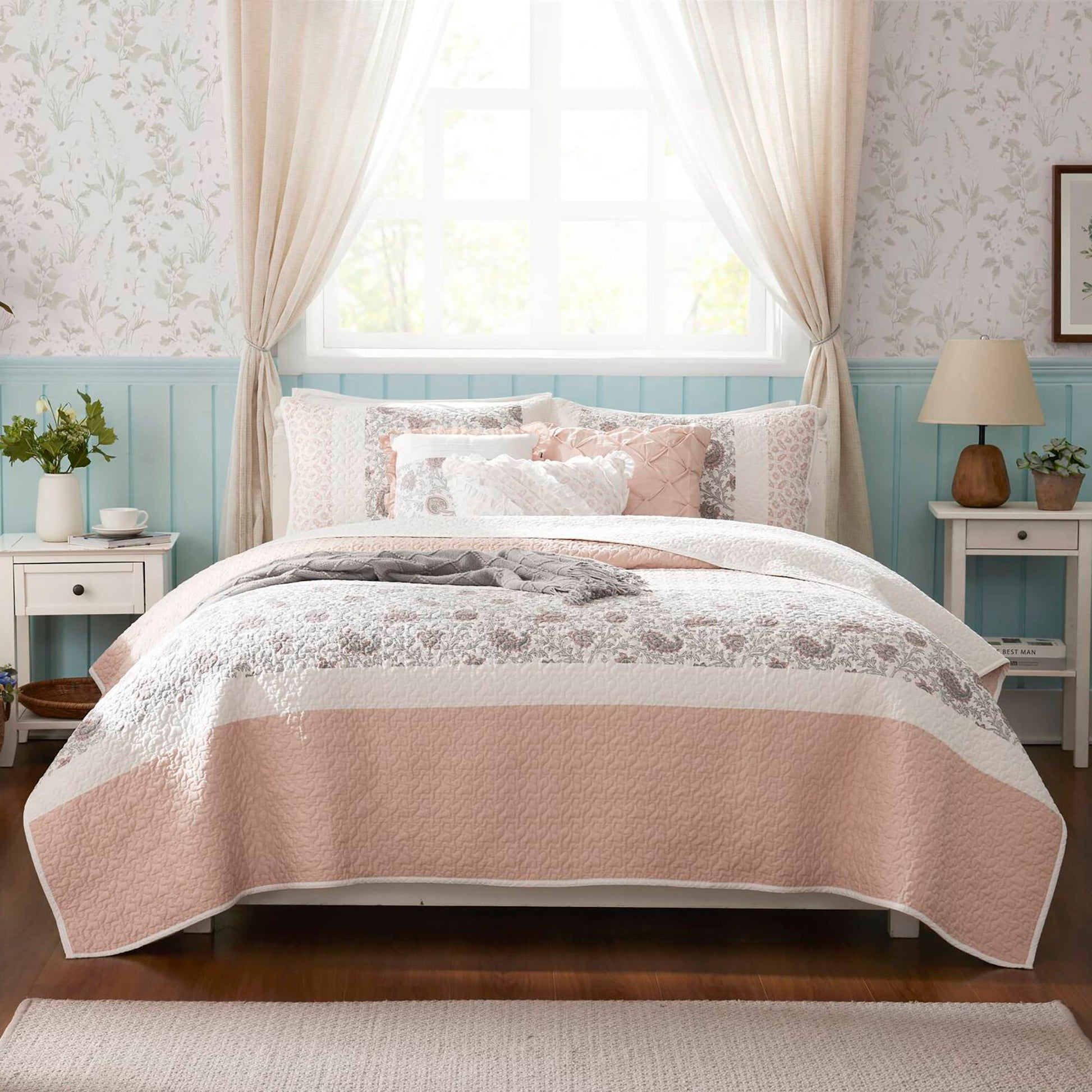 Dawn - 6 Piece Reversible Coverlet Set - Blush
