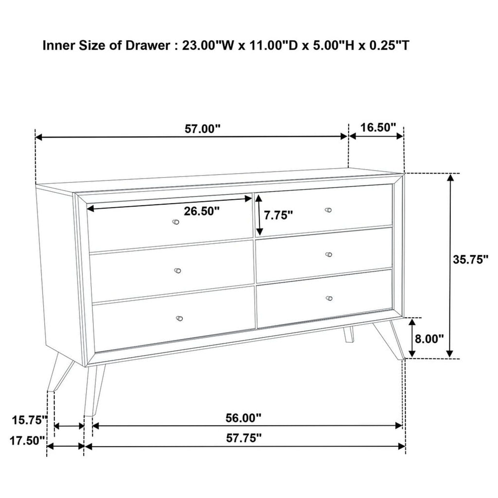 1 Piece Dresser With Angled Legs, Wave Texture And Round Knobs - White