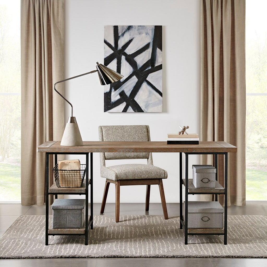 Industrial Style Metal Frame Accent Desk With Side Shelving - Gray