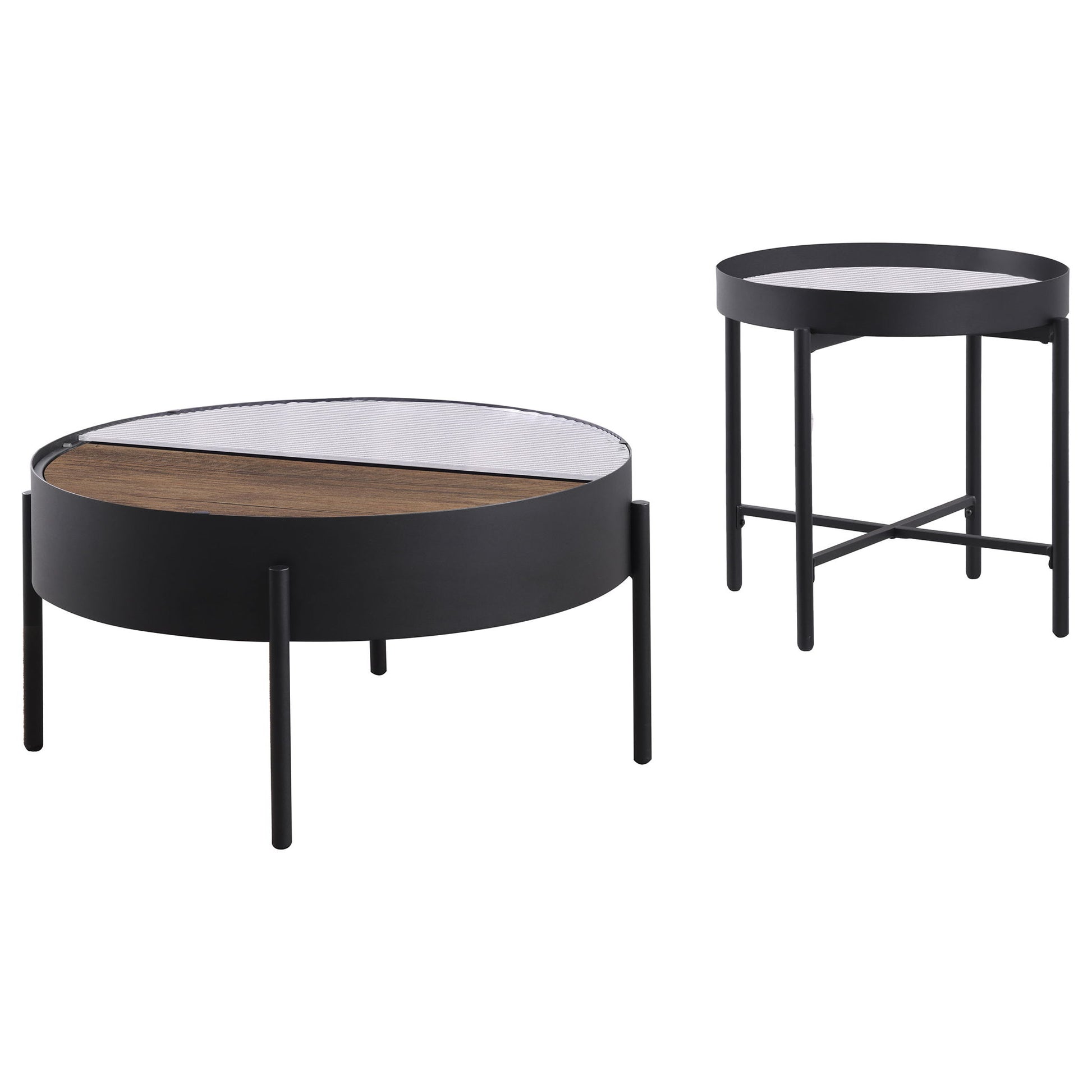 Rafael - 2 Piece Coffee Table Set With Sliding Storage - Tan / Black