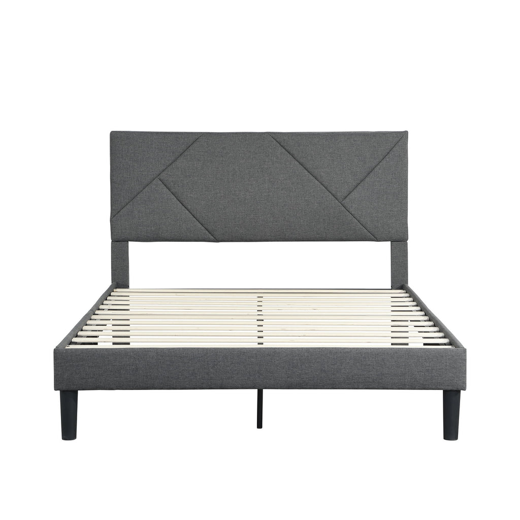 Upholstered Platform Bed Frame With Headboard, Wood Slat Support