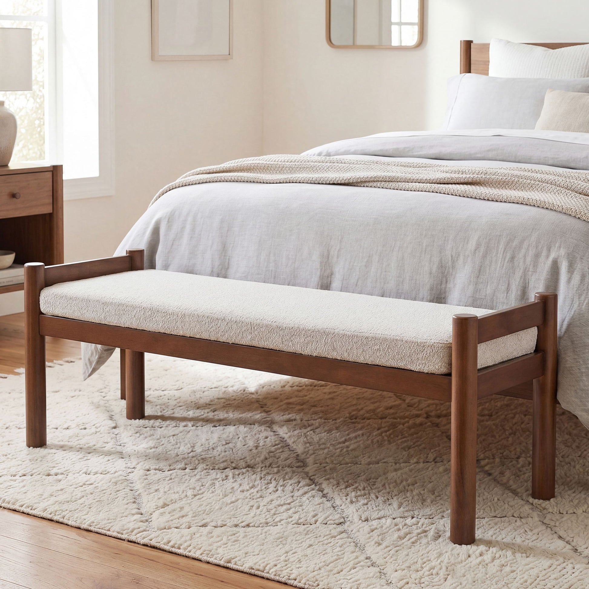 Upholstered Ottoman Bench, Indoor Accent Footrest - Beige