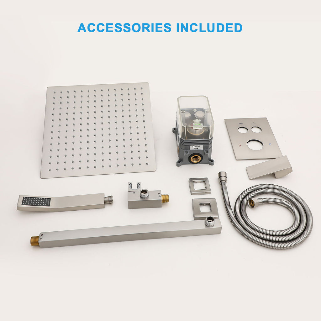 Dual Shower Head System With Square Rain Shower And Rough In Valve