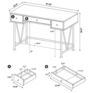 3 Drawer Writing Desk With Handles - Brown