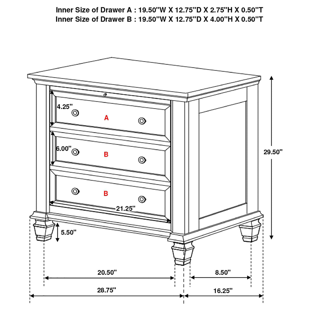 3 Drawer Nightstand With Pull Out Tray - Black