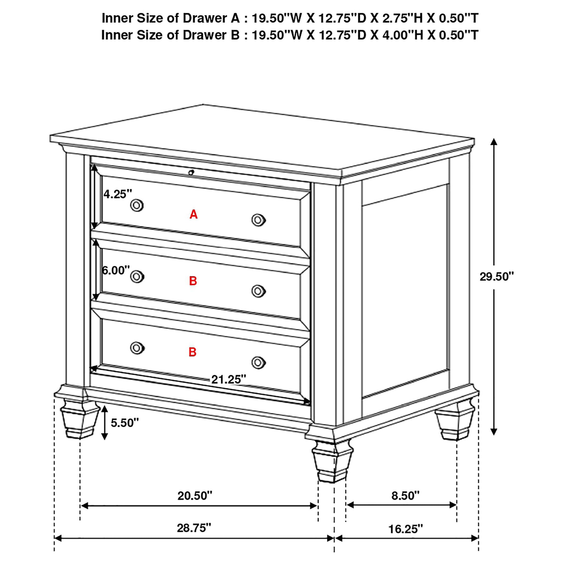 3 Drawer Nightstand With Pull Out Tray - Black