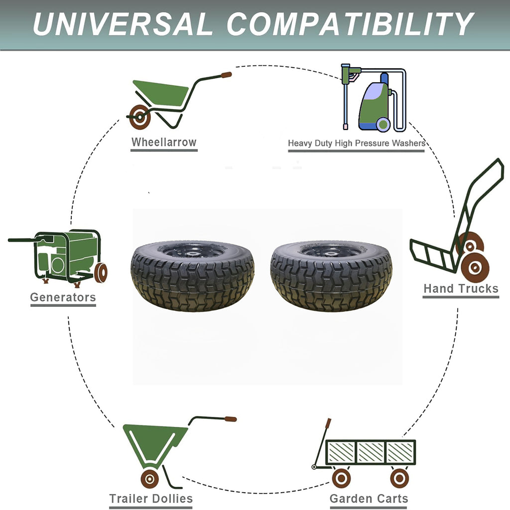 Flat Free Tire And Wheel Assemblies For Riding Lawn Mowers With 3" Hub - Black