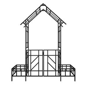 Garden Arch With Gate With Planter, Climbing Plants Support Outdoor - Black