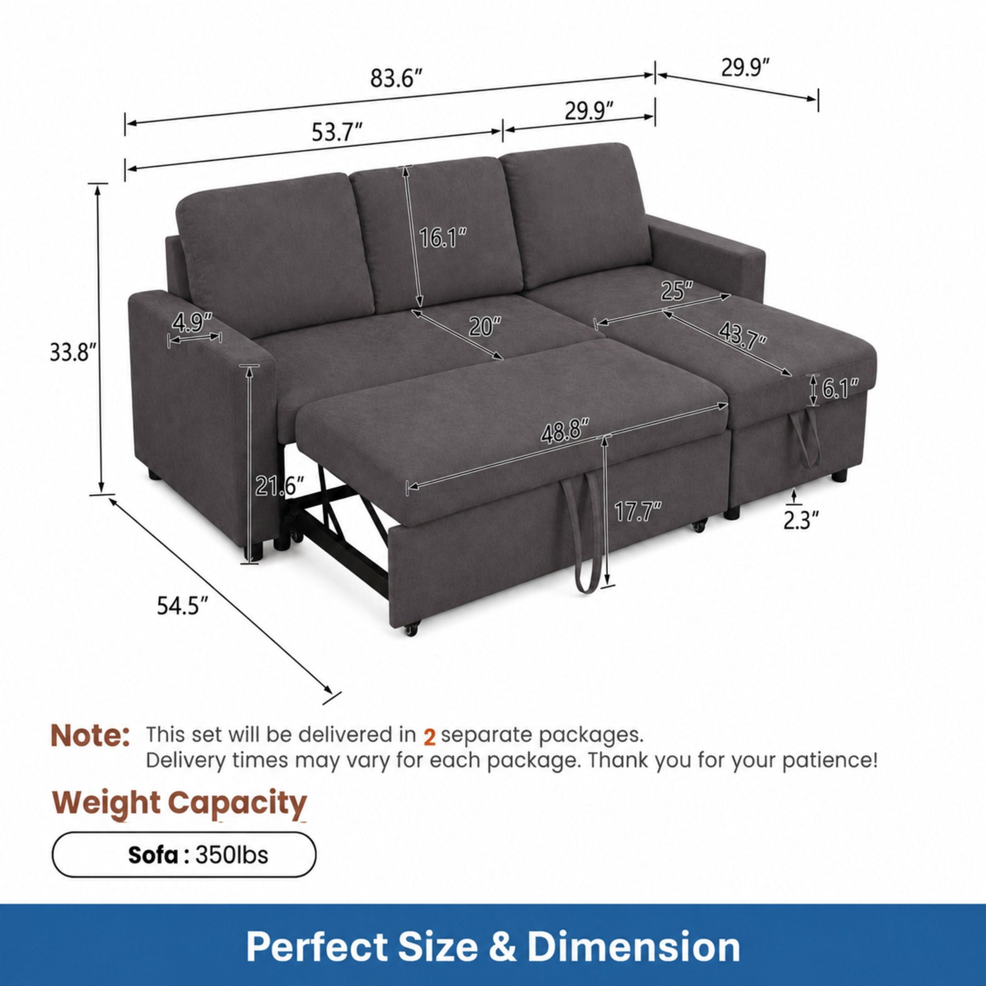 L - Shaped Convertible Sofa Bed With Storage Chaise