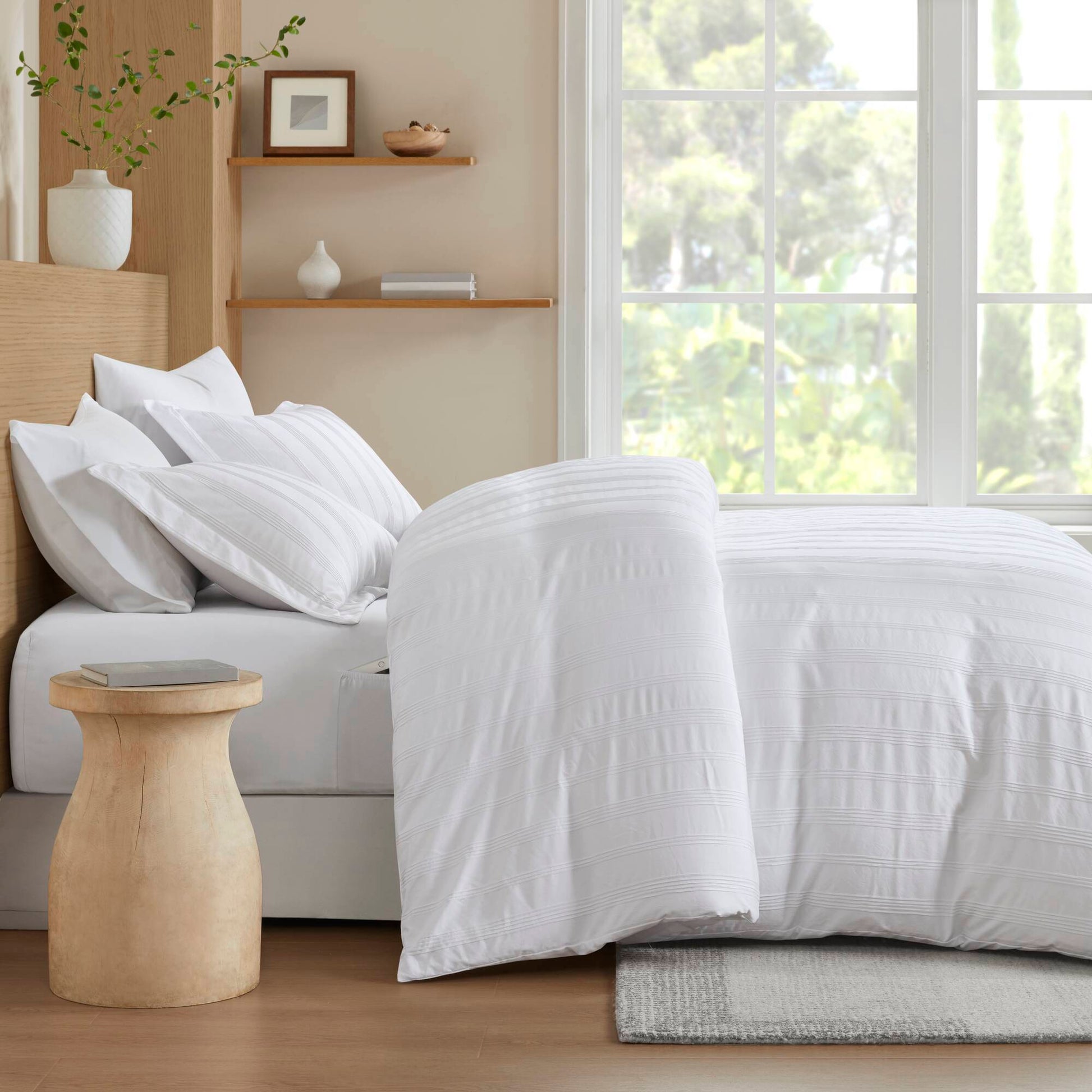 Logan - Full Striped Duvet Set - White