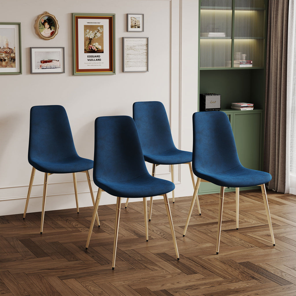 Fabric Dining Chairs, Upholstered Armless Accent Chairs, Classical Appearance And Metal Legs (Set of 4)