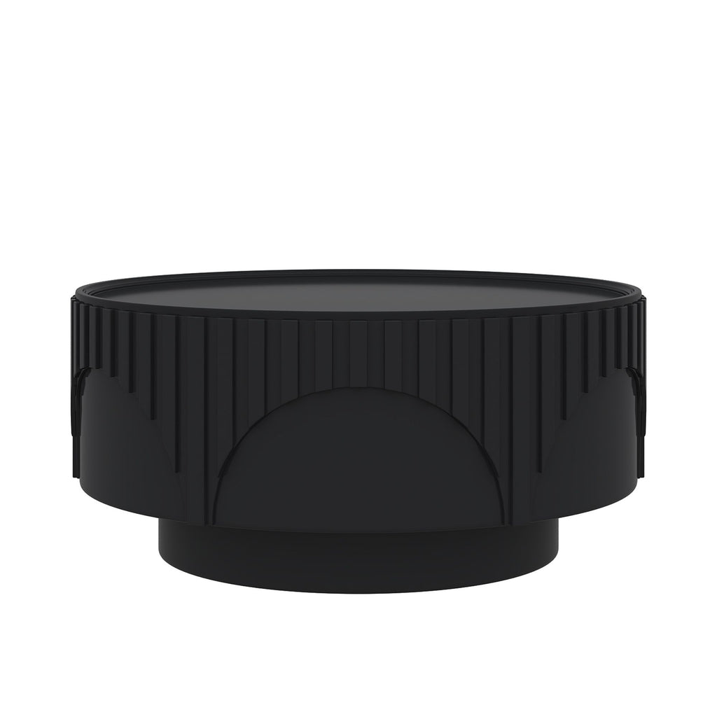 Round Fluted Drum Coffee Table With Sturdy Base For Living Room