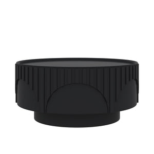 Round Fluted Drum Coffee Table With Sturdy Base For Living Room