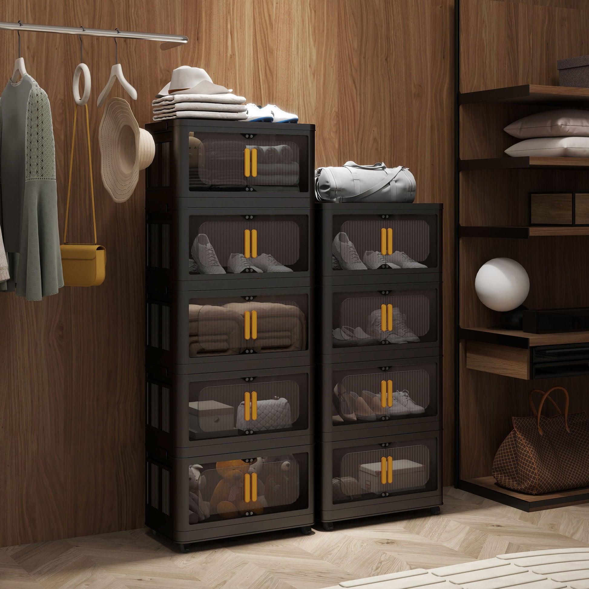 Folding Storage Cabinet With Magnetic Doors And Wheels