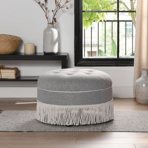 Yolanda - Round Upholstered Accent Ottoman - Gray