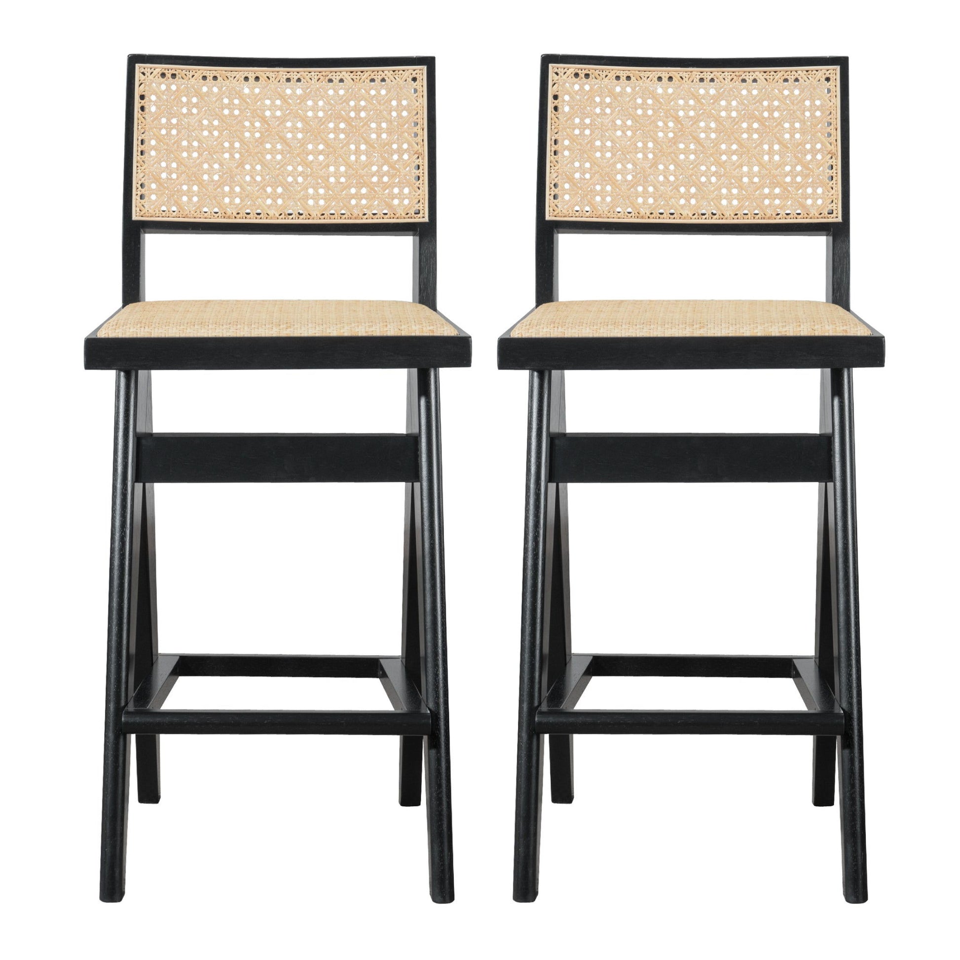 Keira - Bar Stool (Set of 2) - Black / Rattan