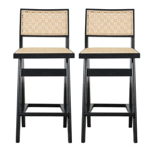 Keira - Bar Stool (Set of 2) - Black / Rattan