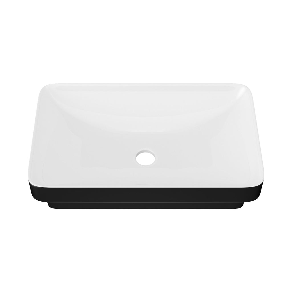 Semi Recessed Bathroom Sink With Vessel Design, Durable Glazed - White / Black