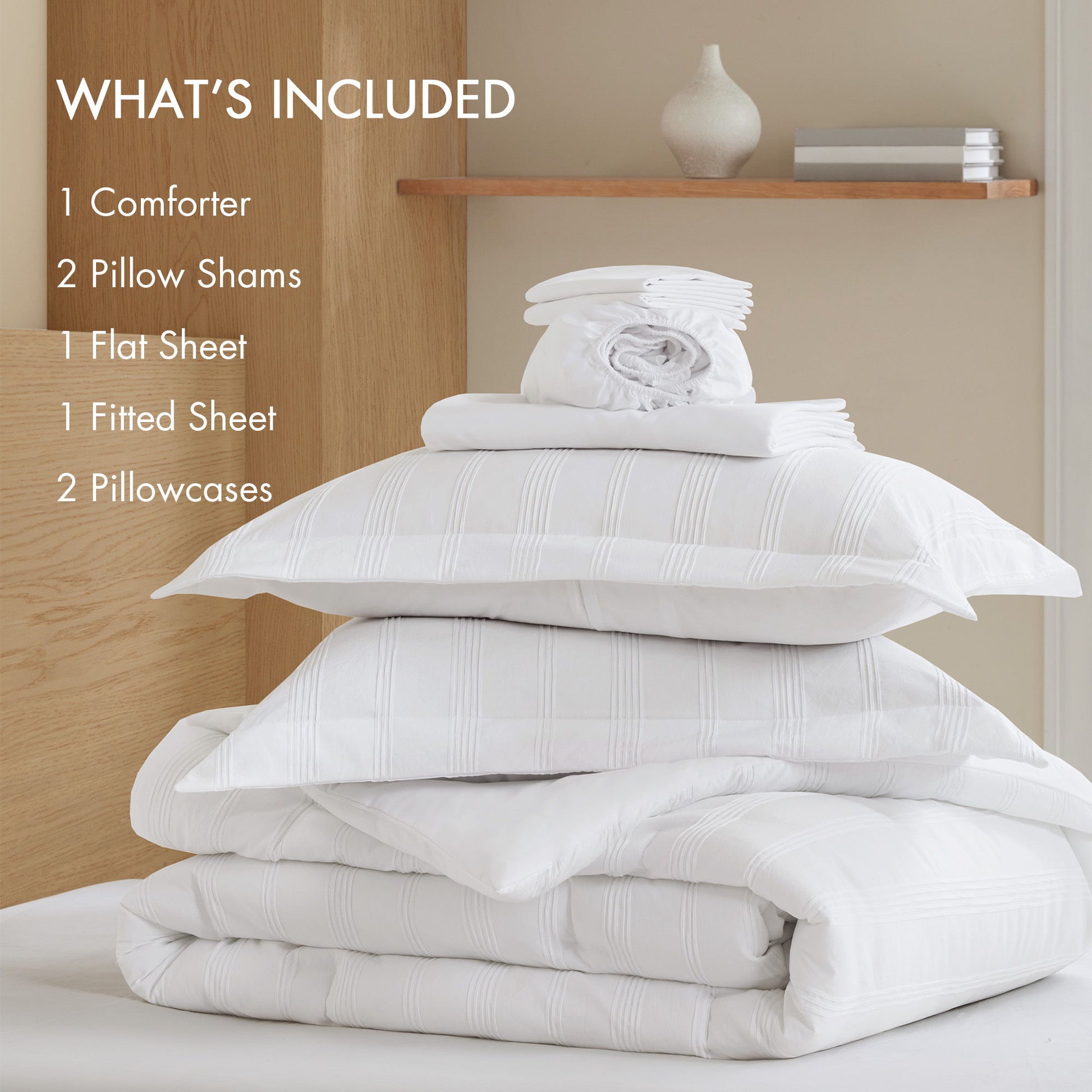 Logan - California King Striped Comforter Set - White