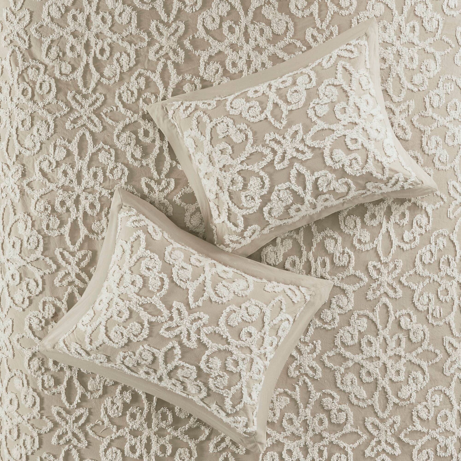 Sabrina - King 3 Piece Tufted Bedspread Set - Taupe