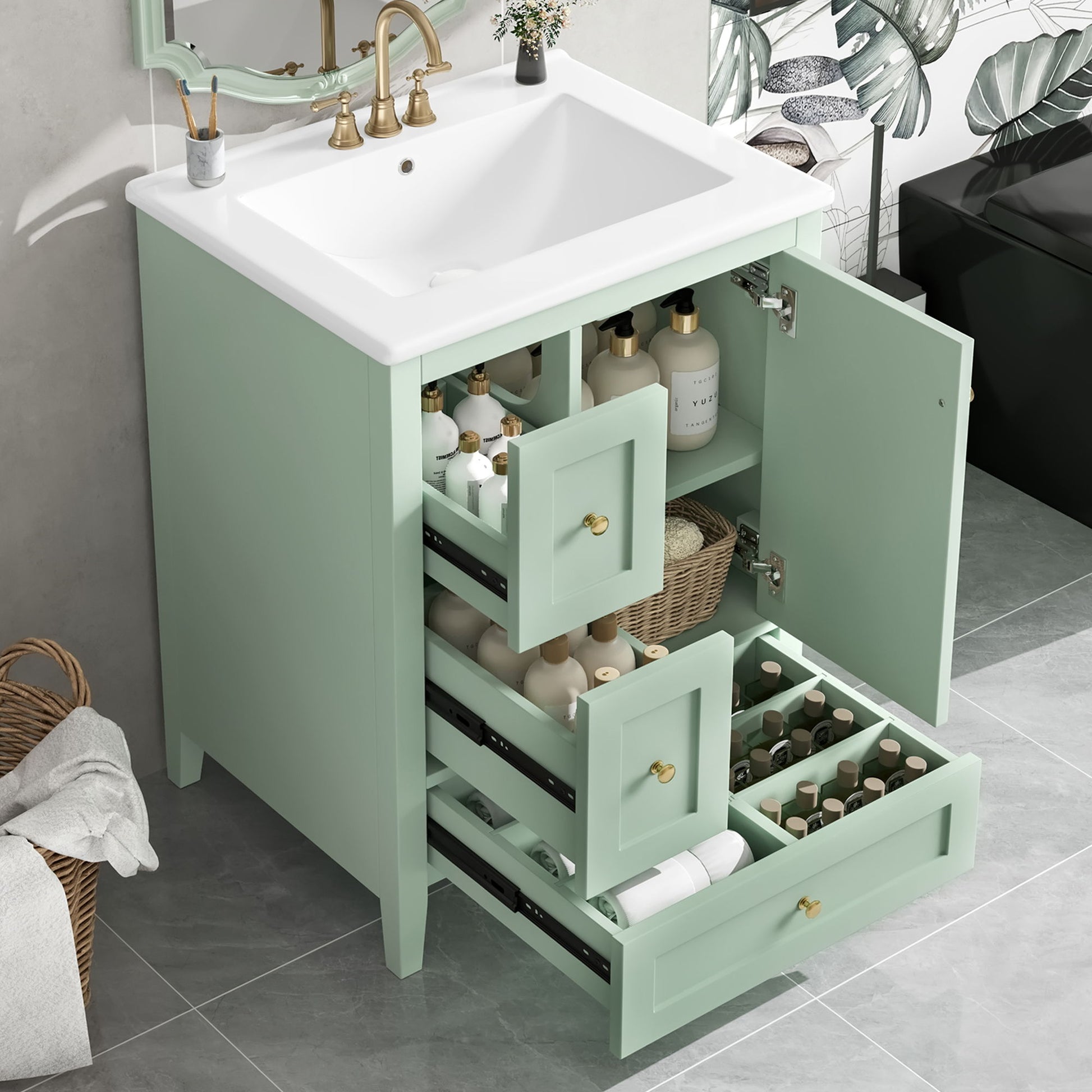 Modern Bathroom Vanity With Storage, Adjustable Shelf