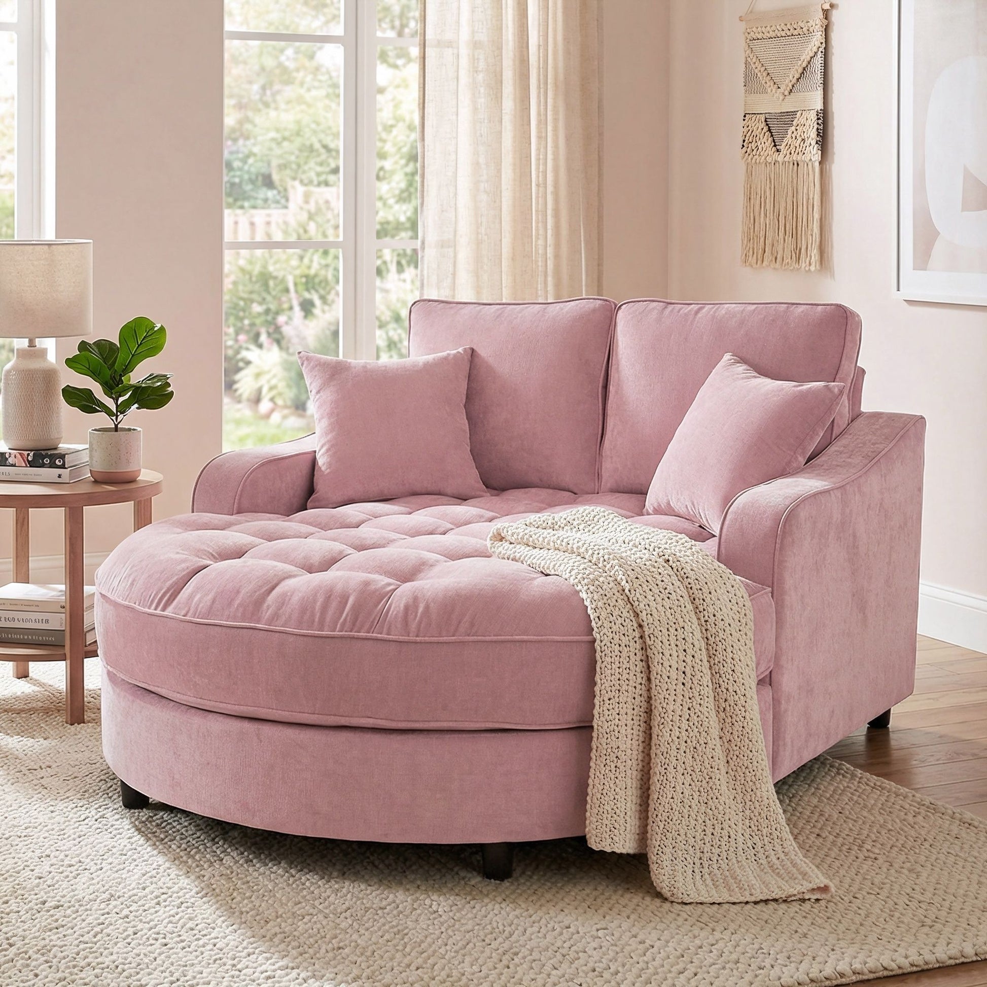 Modern Chaise Lounge Upholstered Sofa Couch With Tufted Seat And Detachable Pillows For Living Room