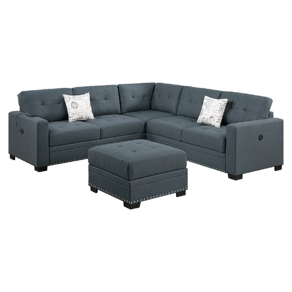 Casual Simple Tufted Sectional 4 Piece Set With USB Loveseat