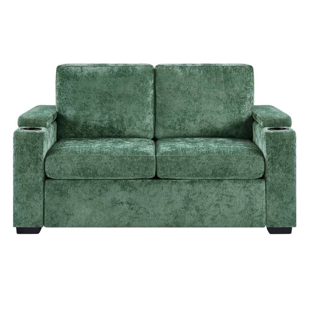 Pull Out Sofa Bed Loveseat With Twin Mattress, Cup Holders And Arm Storage