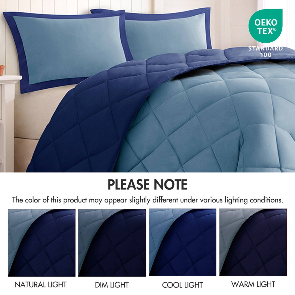 Larkspur - Twin 3M Scotchgard Diamond Quilting Reversible Down Alternative Comforter Set - Navy / Light Blue